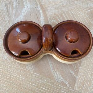 Vintage Brown Ceramic Double Condiment Dish